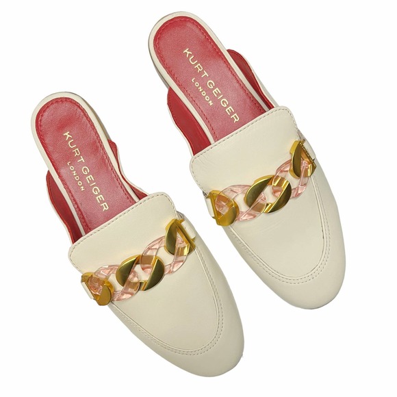 Kurt Geiger Shoes - KURT GEIGER London Kai Chain Apron-Toe Leather Mules Loafer Beige EU 38 US 7.5-8